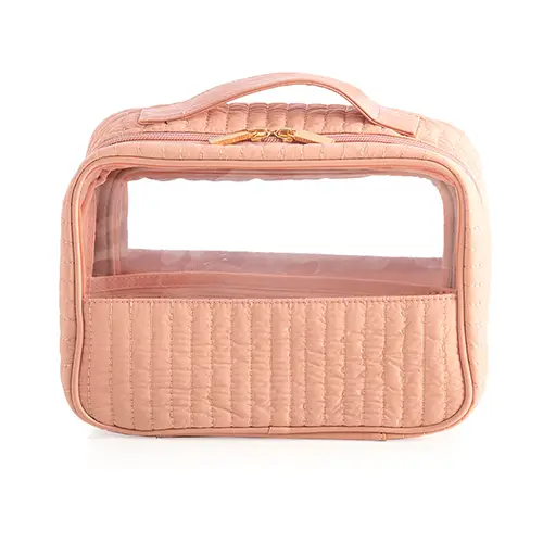 Wholesale Transparent Cosmetic Bag | Green Trim Makeup Organizer with Clear Panels for Beauty & Travel